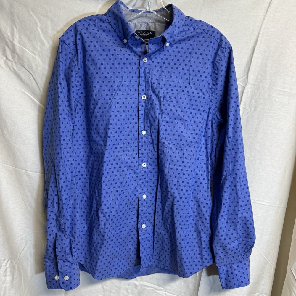 Nautica Flex Wrinkle Resistant Button Down Shirt Med Classic Fit Long Sleeve